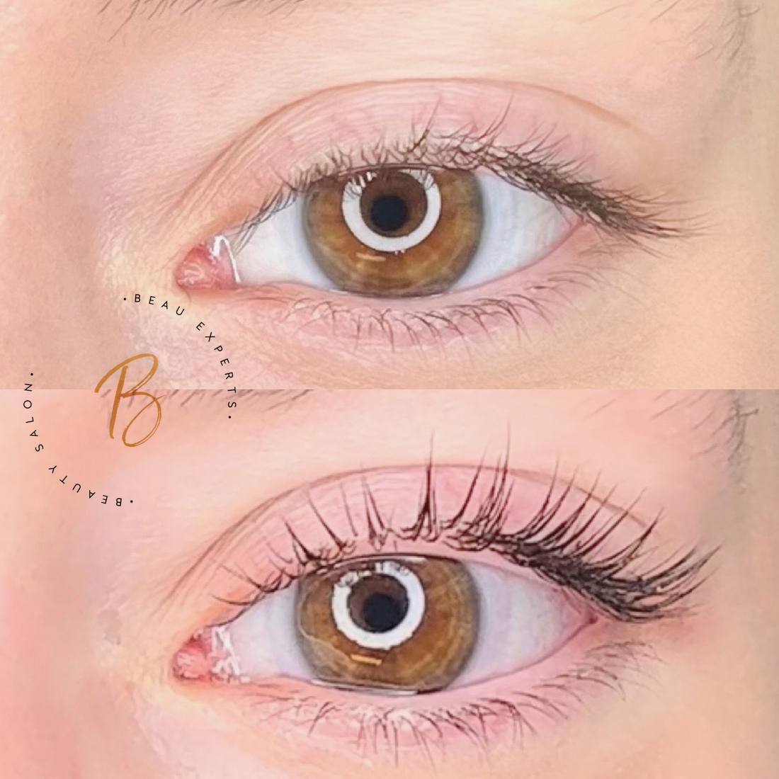 Bruine ogen voor en na een lashlift